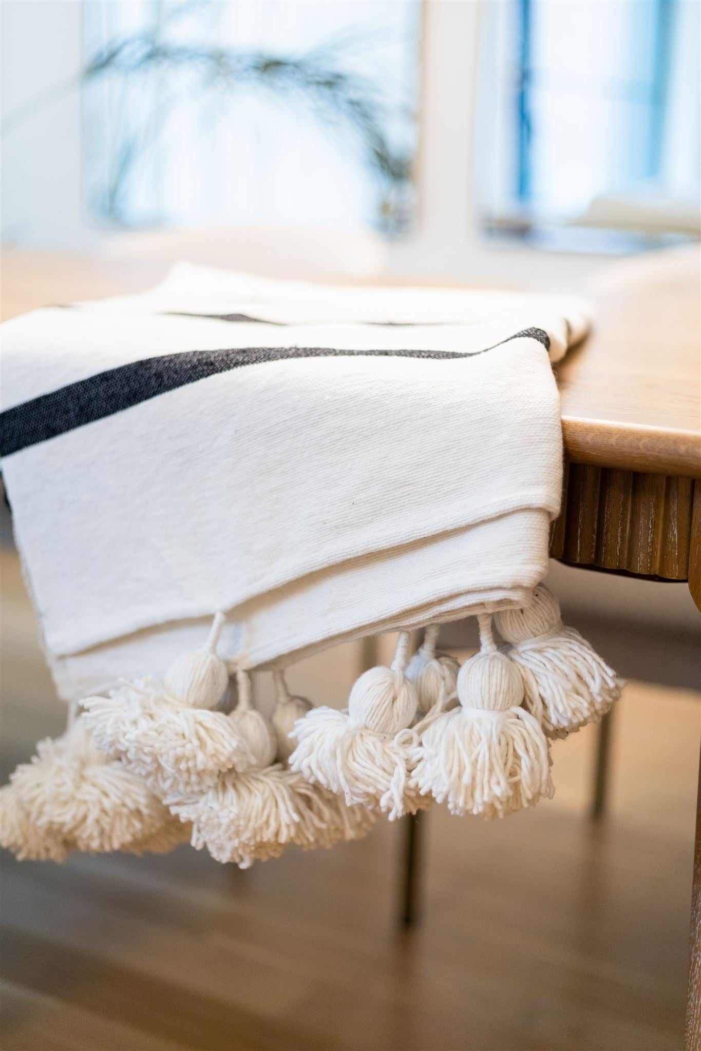 Black & White Throw (With White Tassels) - Organic, Handwoven, 100% Wool.