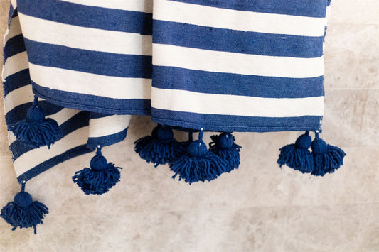 French Navy Throw - Organic, Handwoven, 100% Wool.