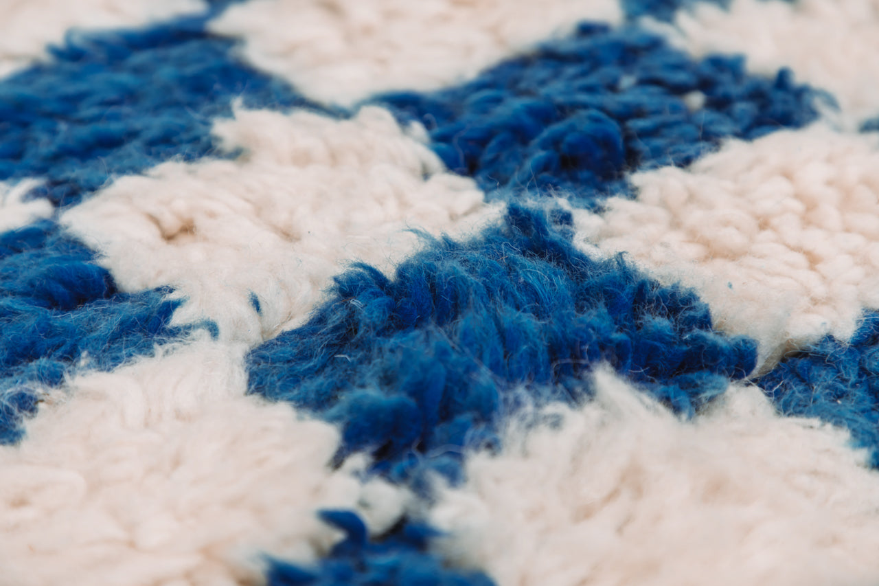 Blue Checkered Rug - Organic, Handwoven, 100% Wool.