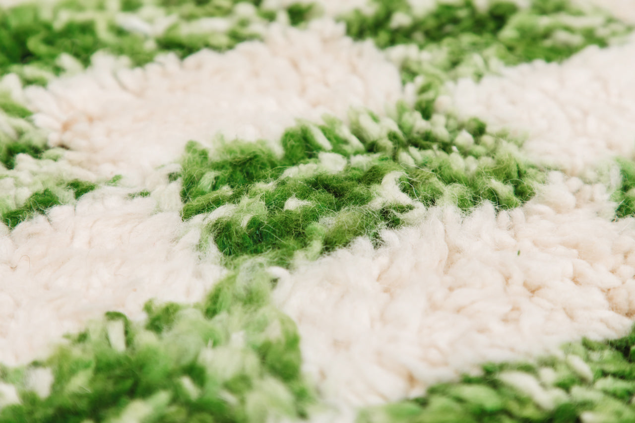 Green Chekered Rug - Organic, Handwoven, 100% Wool.