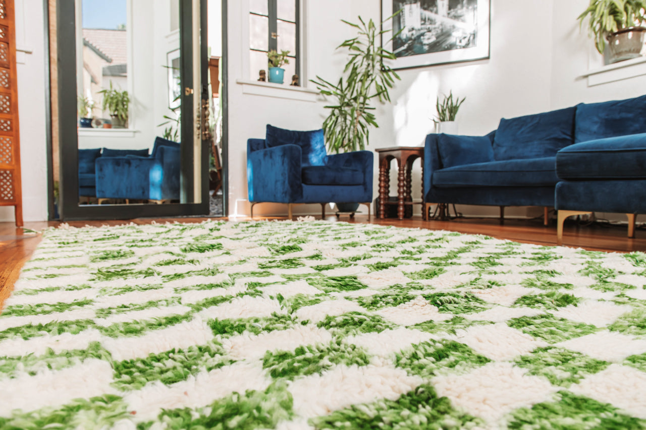 Green Checkered Rug - Organic, 100% Wool – Diouri Art